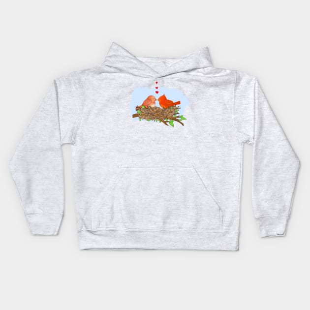 Cardinal Love Birds Kids Hoodie by Julie Townsend Studio